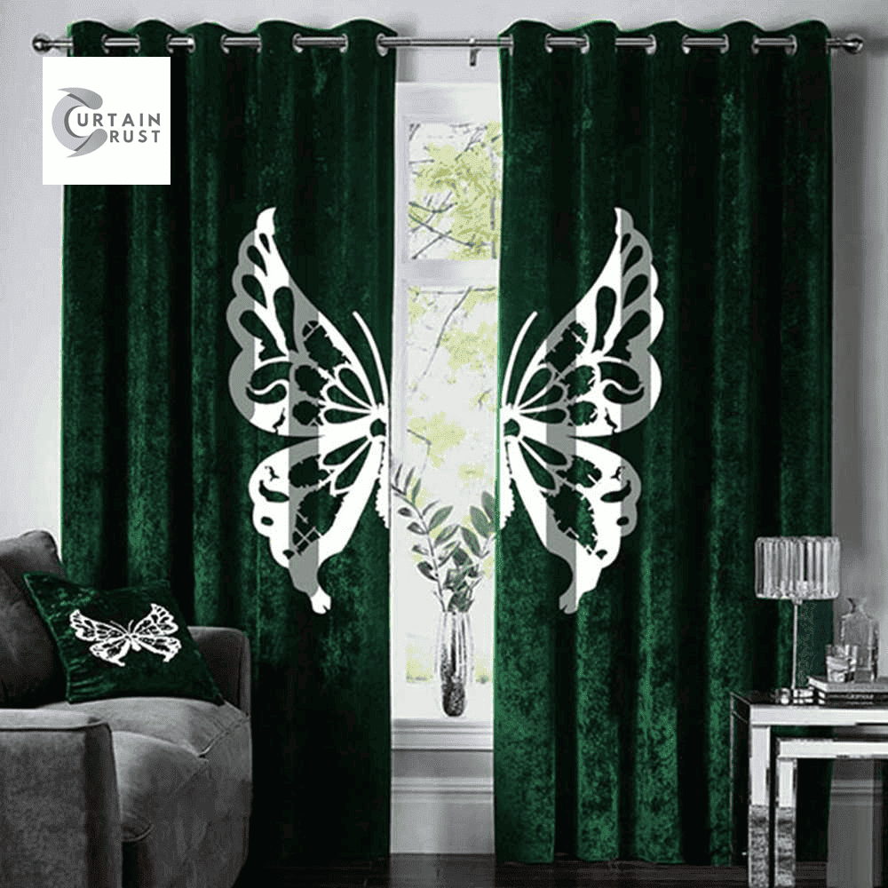 Butterfly Velvet curtains Green