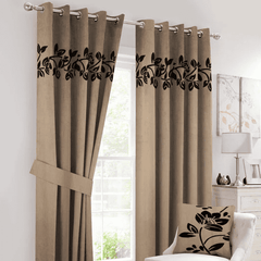 Floral Velvet Curtains White Beige