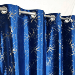 Premium Golden Textured Velvet Curtain - Blue