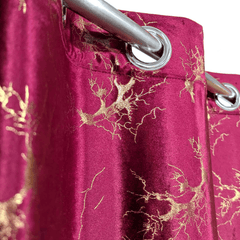 Premium Golden Textured Velvet Curtain - Maroon