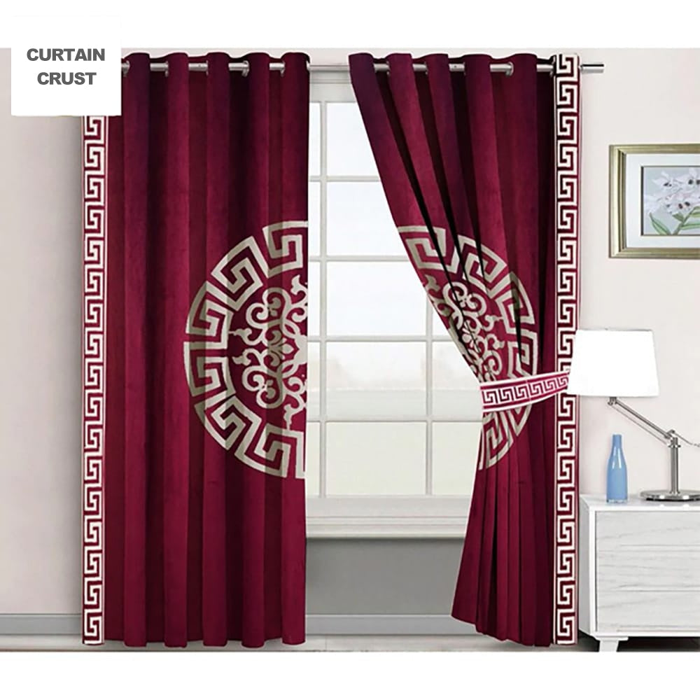 premium versace motif velvet curtain - maroon