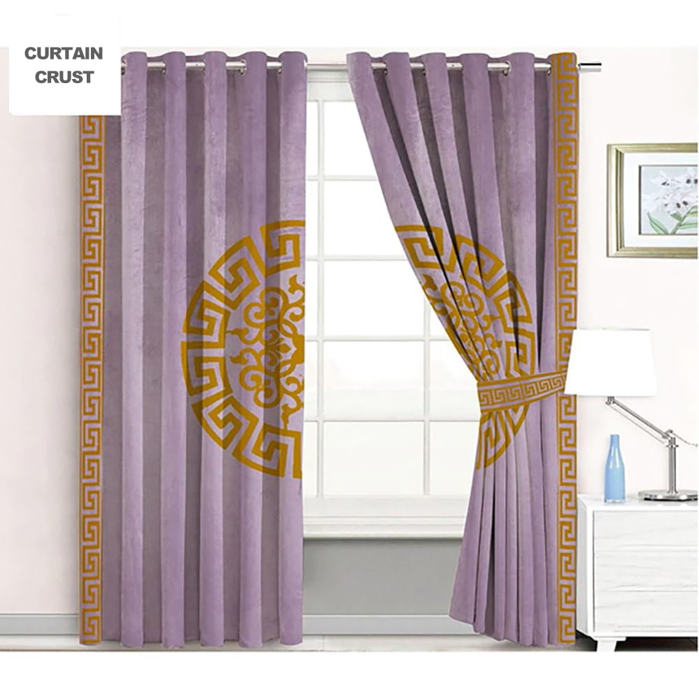 premium versace motif velvet curtain - purple