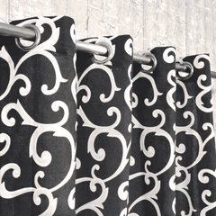 Black Multi Motif Duck Cotton Curtain