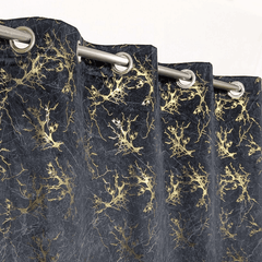 Premium Golden Textured Velvet Curtain -  Black