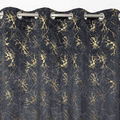 Premium Golden Textured Velvet Curtain -  Black
