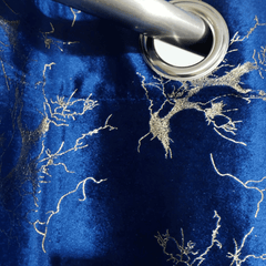 Premium Golden Textured Velvet Curtain -  Blue