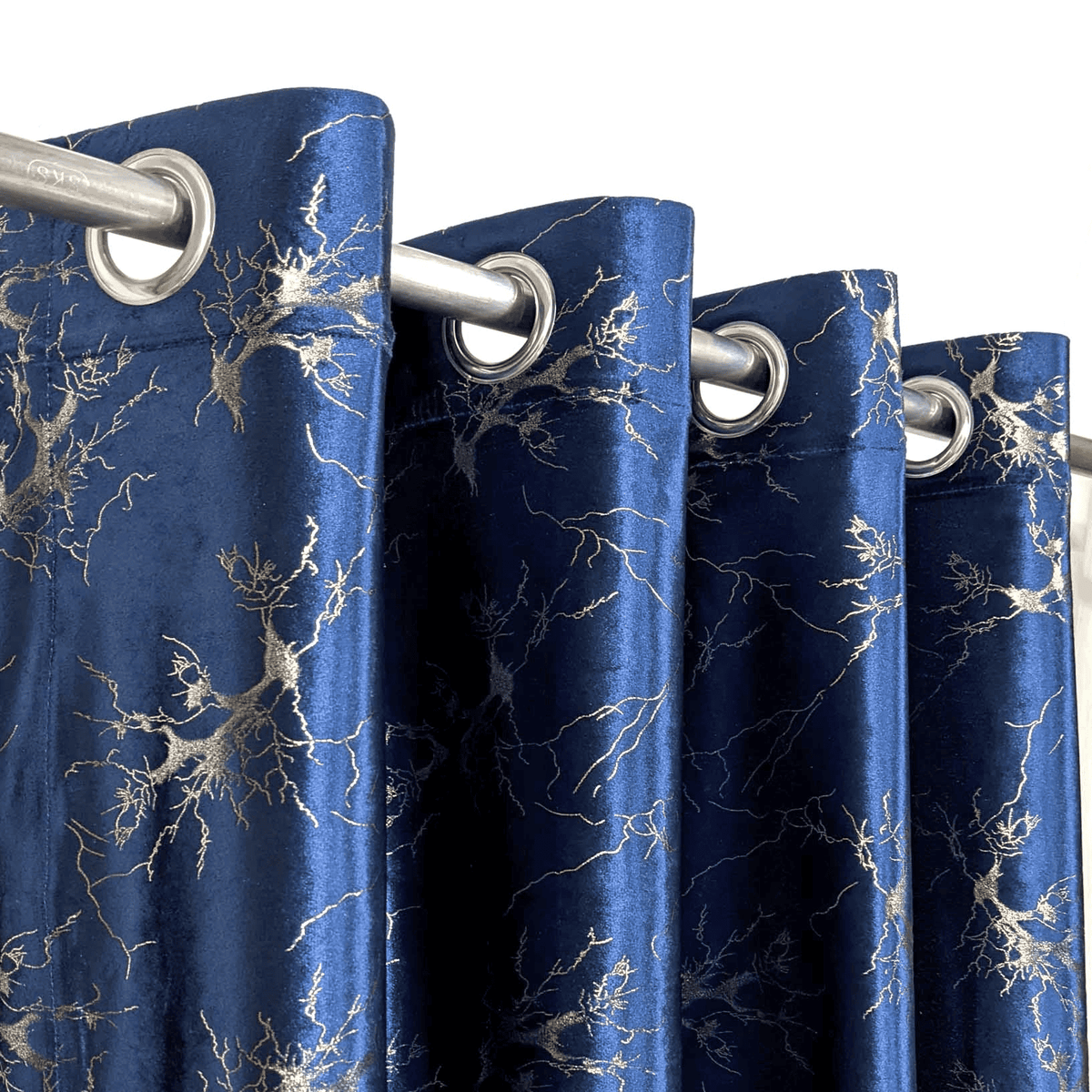 Premium Golden Textured Velvet Curtain -  Blue