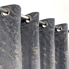 Premium Golden Textured Velvet Curtain -  Grey