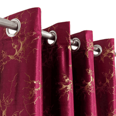 Premium Golden Textured Velvet Curtain -  Maroon