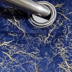 Premium Golden Textured Velvet Curtain -  Light Blue