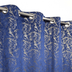 Premium Golden Textured Velvet Curtain -  Light Blue