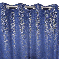Premium Golden Textured Velvet Curtain -  Light Blue