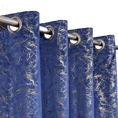 Premium Golden Textured Velvet Curtain -  Light Blue