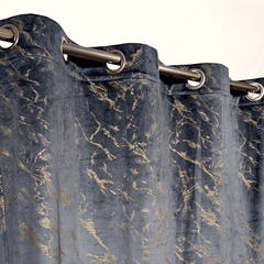 Premium Golden Textured Velvet Curtain -  Jet Black