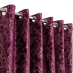 Premium Golden Textured Velvet Curtain -  Purple