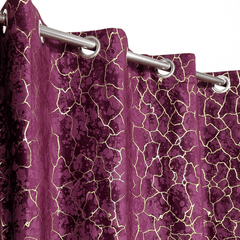Premium Golden Textured Velvet Curtain -  Purple