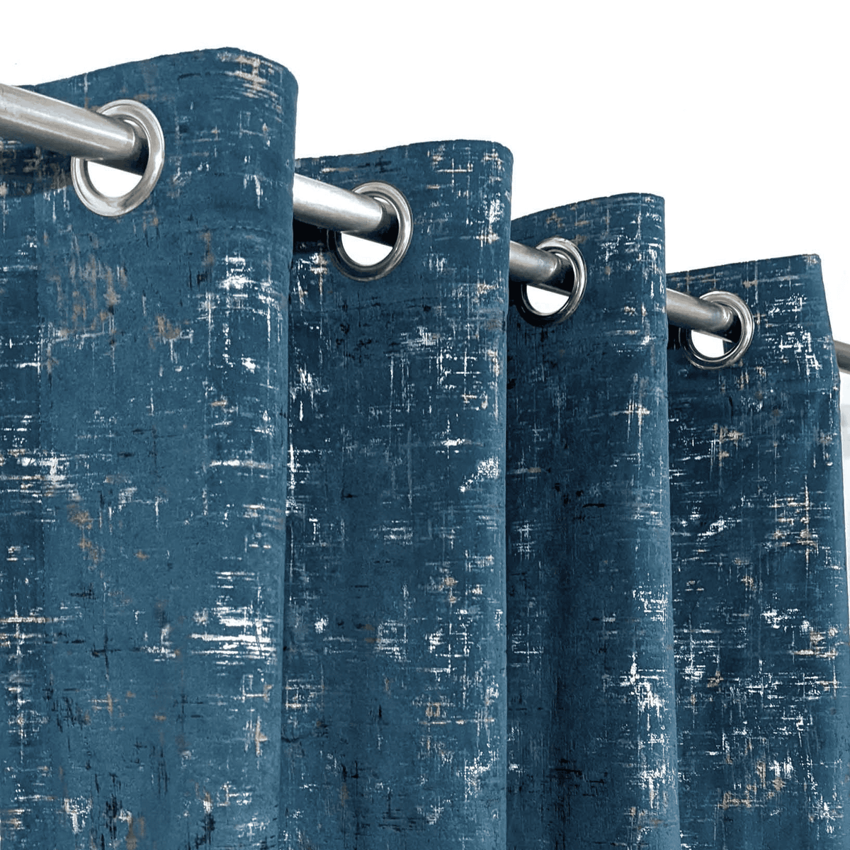 Premium Golden Textured Velvet Curtain -  Teal