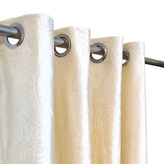 Self Embossed Velvet Curtain Off White