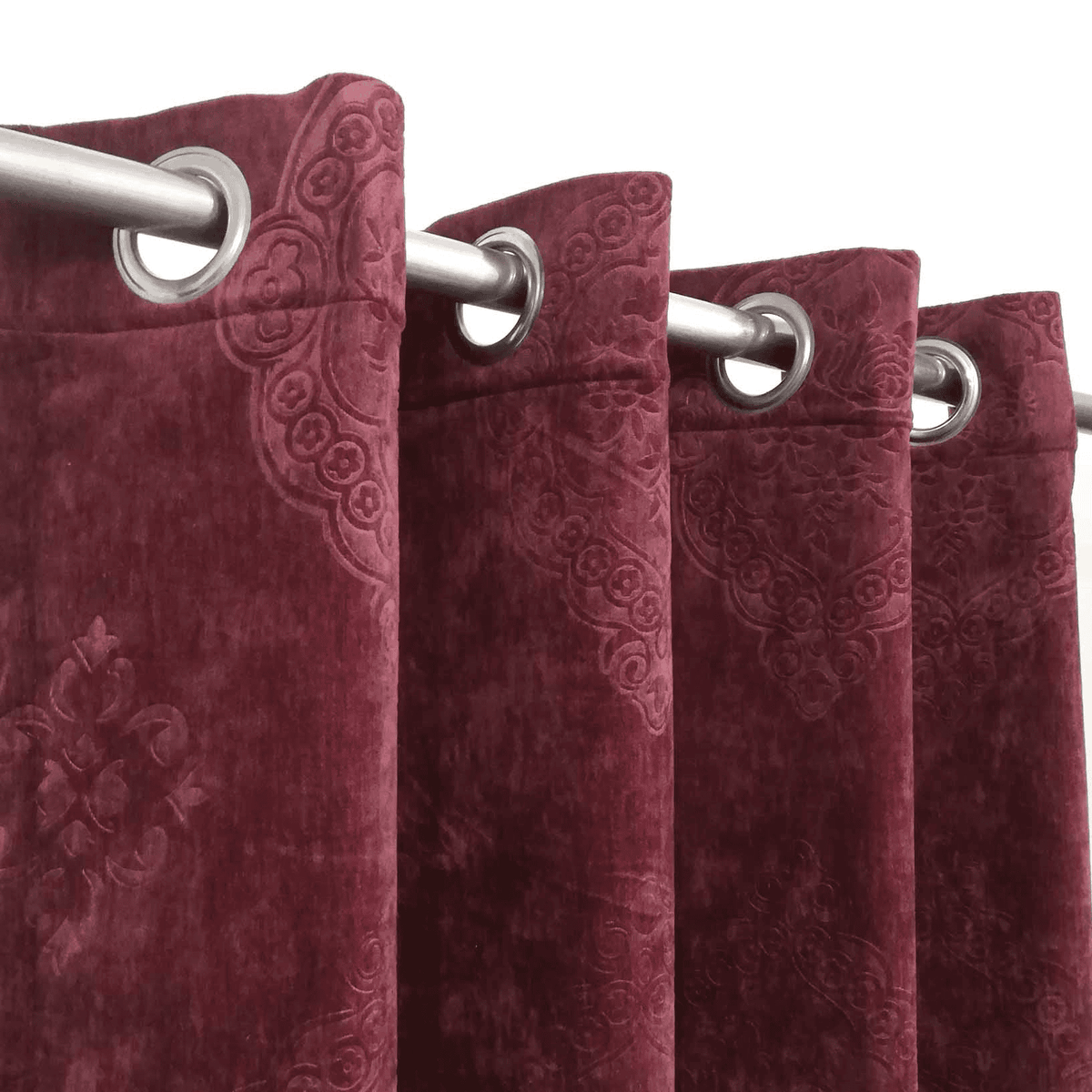 Premium Self Embossed Velvet Curtain - Maroon